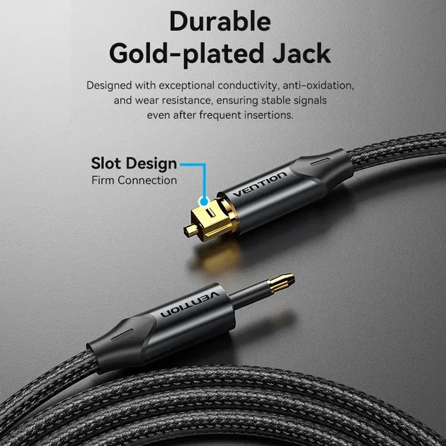 Кабель аудіо Vention mini Toslink — Toslink оптичний цифровий аудіокабель 1 м Black (BKCBF) - зображення 10