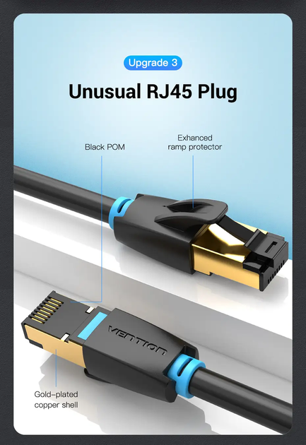 Подовжувач мережевого кабелю 40 Гбіт/с RJ45 Vention Ethernet-кабель-подовжувач Cat 8 10 м Black (IKHBL) - Фото 3 Подовжувач мережевого кабелю 40 Гбіт/с RJ45 Vention Ethernet-кабель-подовжувач Cat 8 10 м Black (IKHBL) - зображення 3