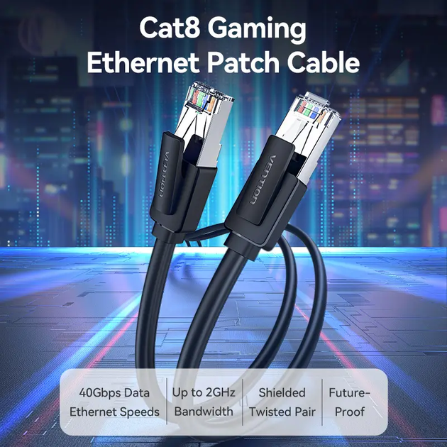 Інтернет-кабель Vention Cat8 SFTP Ethernet мережевий шнур патч-корд 40 Гбіт/с 2000 МГц 1.5 м Black (IKKBG) - Фото 7 Інтернет-кабель Vention Cat8 SFTP Ethernet мережевий шнур патч-корд 40 Гбіт/с 2000 МГц 1.5 м Black (IKKBG) - зображення 7