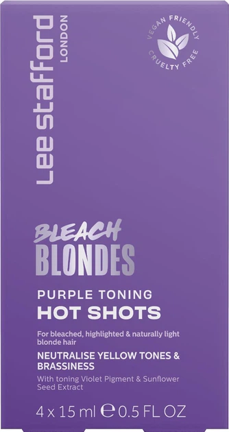 Тонуючі фіолетові ампули для освітленого волосся ,Lee Stafford Bleach Blondes Purple Toning Hot Shots ,4 x 15 мл - изображение 3