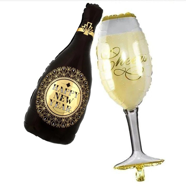 Фольговані Новорічні Кульки Бокал Cheers Та Шампанське Різдво - Фото 1 Фольговані Новорічні Кульки Бокал Cheers Та Шампанське Різдво - зображення 1