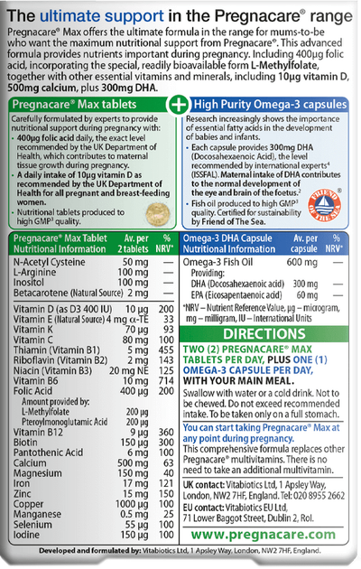Suplement diety Vitabiotics Pregnacare Max dla kobiet w ciąży 84 tabletki/kapsułki (5021265244843) - obraz 2