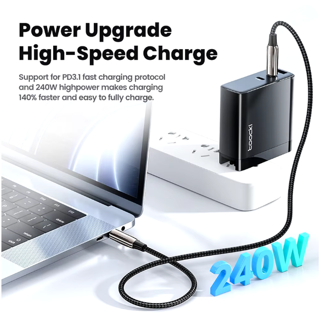 Кабель провід Toocki Type-C (USB-C) Type-C PD 240W 2м Чорний - зображення 7