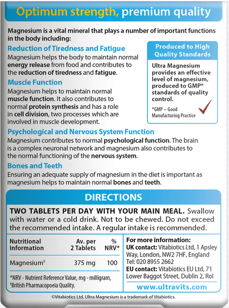 Suplement diety Vitabiotics Ultra Magnesium 375 mg 60 tabletek (5021265245697) - obraz 2