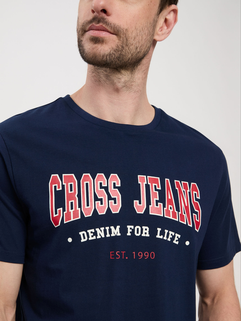 Футболка бавовняна довга чоловіча Cross Jeans 16016-001 M Темно-синя (8697319659696) - зображення 5