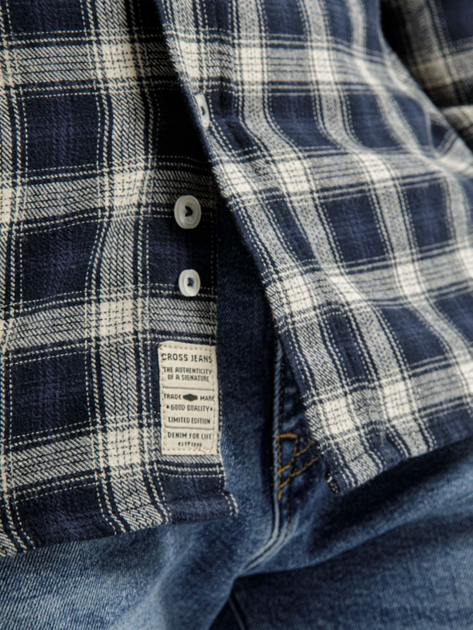 Koszula męska bawełniana w kratę Cross Jeans 35574-001 3XL Granatowa (8697319661507) - obraz 4