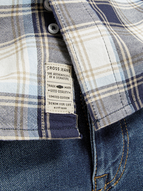 Koszula męska bawełniana w kratę Cross Jeans 35575-014 M Niebieska (8697319661514) - obraz 4