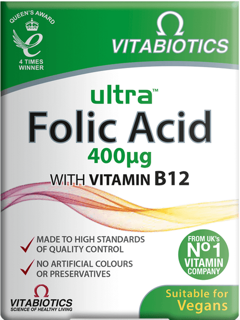 Suplement diety Vitabiotics Ultra Folic Acid 400 µg kwas foliowy 60 tabletek (5021265246151) - obraz 1