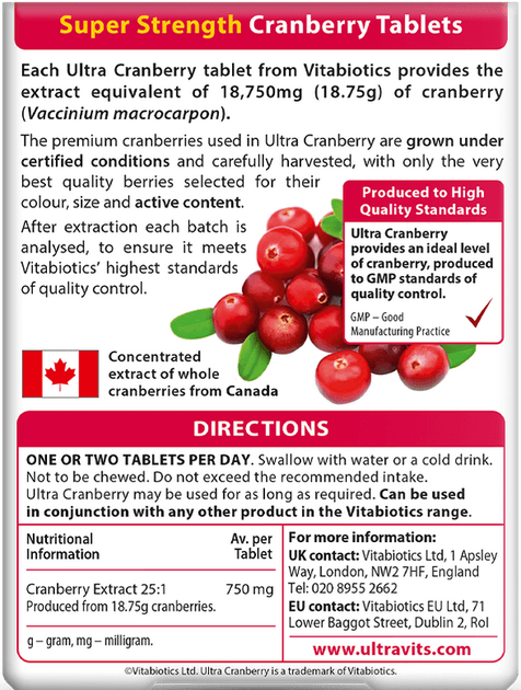 Дієтична добавка Vitabiotics Ultra Cranberry журавлина 30 таблеток (5021265244867) - зображення 2