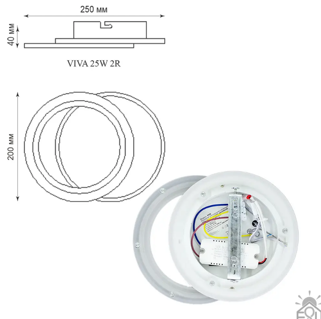Керований світлодіодний світильник, бра VIVA 25 W 2R-ON/OFF-250×200×40- WHITE/BLACK-220-IP20 - зображення 7