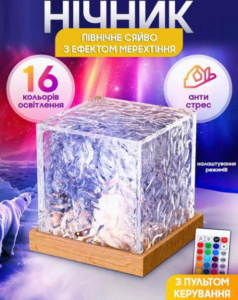Нічний куб проектор північного сяйва RGB Настільна лампа 4 кольорів. Проекція водяної хвилі. LED світильник від USB(2053374)(WB) - изображение 3
