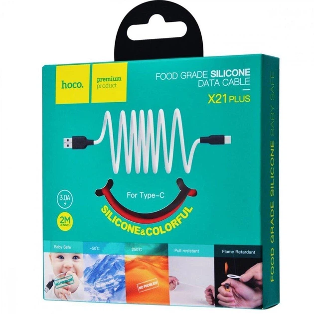 Кабель HOCO X21 Plus USB на Type-C зарядка, передача данных, 2м White/Black - Фото 2 Кабель HOCO X21 Plus USB на Type-C зарядка, передача данных, 2м White/Black - изображение 2