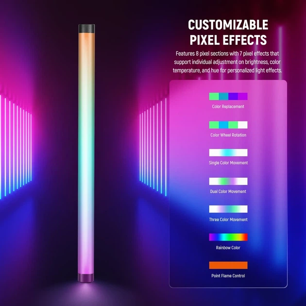 Профессиональная LED лампа стик для съемки ручная фотолампа Neewer TL60 RGB 20Вт 66,5см APP/Onboard/2.4G/DMX управление - изображение 2