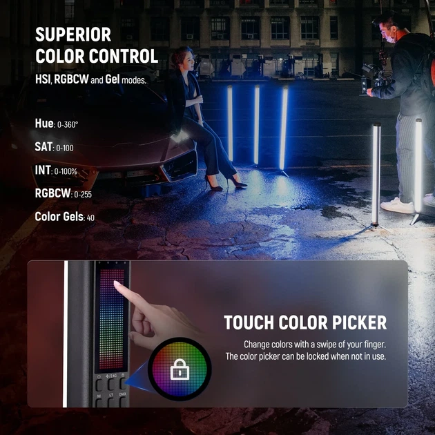 Профессиональная LED лампа стик для съемки ручная фотолампа Neewer TL60 RGB 20Вт 66,5см APP/Onboard/2.4G/DMX управление - изображение 6