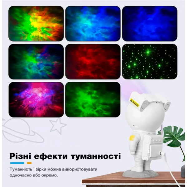 Лазерный ночник Проектор звездного неба Детский светильник ночник лампа Космонавт проектор астронавт с пультом дистанционного управления Батарейками и таймером (стоячий) белый - изображение 4
