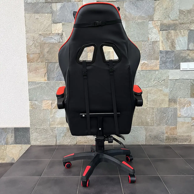 Комп'ютерне крісло з екошкіри підставка для ног PRESTIGE Rob-11 Чорно-червоне геймерське - зображення 5