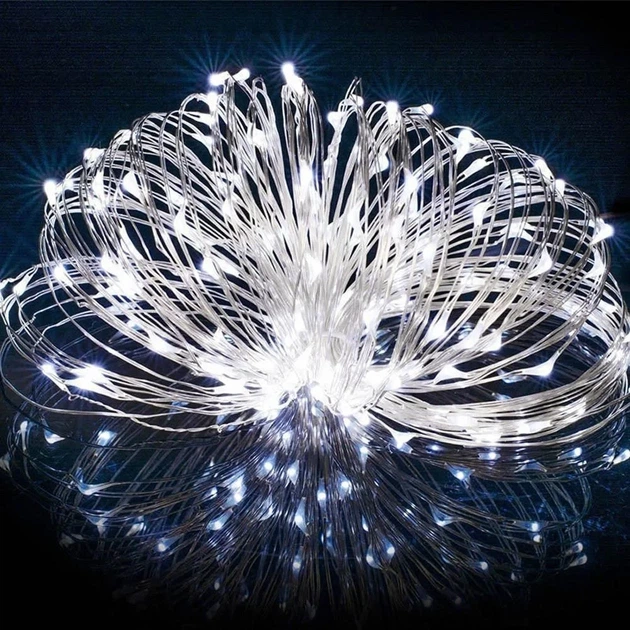 Новогодняя светодиодная гирлянда нить Роса 200 LED 20 метров Белый на батарейках 3АА - изображение 2
