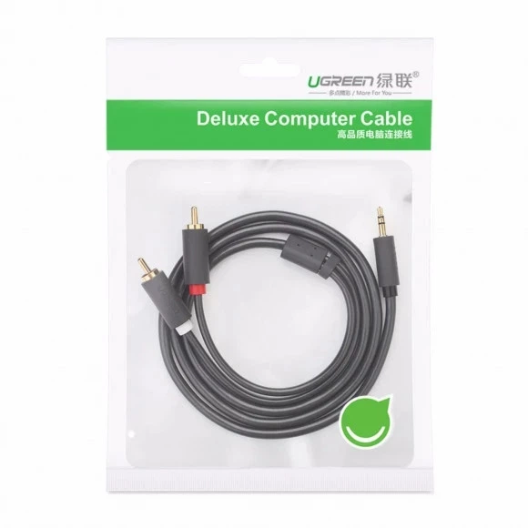 Аудиокабель Ugreen AV102 3.5 mm to 2RCA Audio Cable, 1 m Gray 10772 - изображение 3
