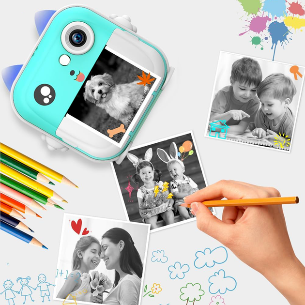Детский фотоаппарат мгновенной печати с функцией видеосъемки print camera – Бирюзовый - Фото 6 Детский фотоаппарат мгновенной печати с функцией видеосъемки print camera – Бирюзовый - изображение 6