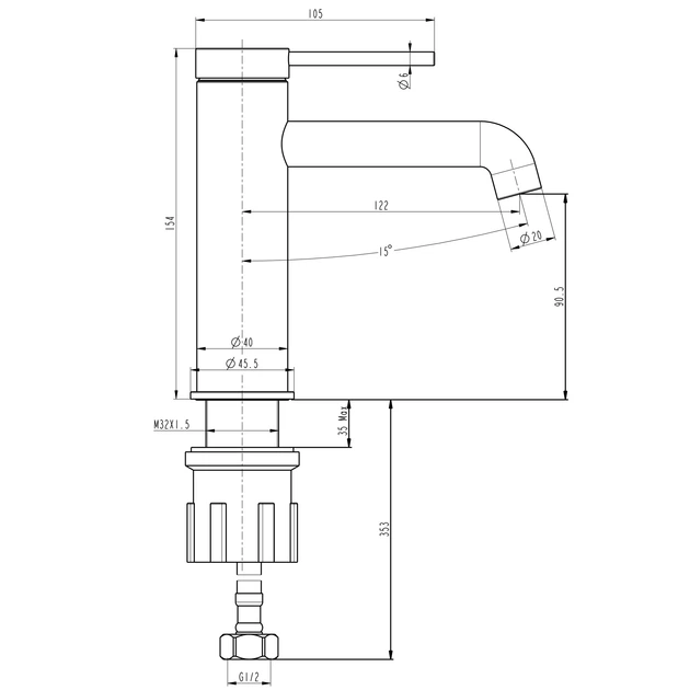 Змішувач для умивальника TOPAZ LOFT TLF 32201-H75-BL - зображення 7