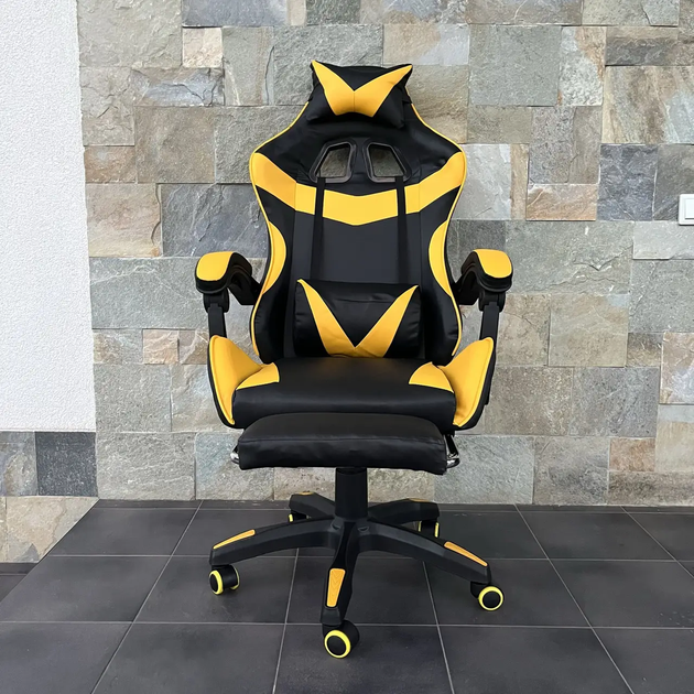 Комп'ютерне крісло з екошкіри PRESTIGE Rob-11 Чорно-жовте геймерське - зображення 2