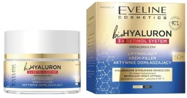 Krem-filler do twarzy Eveline BioHyaluron 3 x Retinol System 50+ Liftingujący 50 ml (5903416026068) - obraz 2