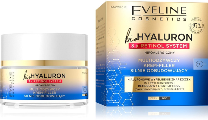 Krem-filler do twarzy Eveline BioHyaluron 3 x Retinol System 60+ Multiodżywczy 50 ml (5903416026075) - obraz 2