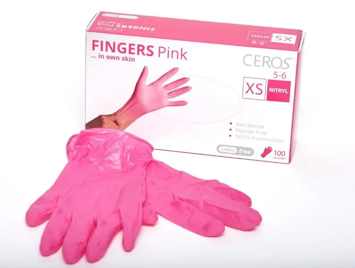 Перчатки нитриловые CEROS Fingers PINK, XS, 100 шт. - изображение 1