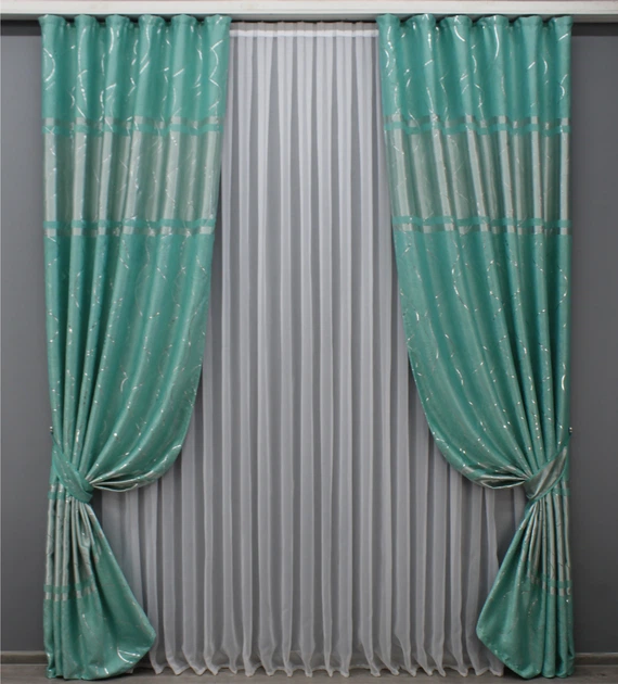 Комплект готовых штор VR-Textil Софт Лиана № 464ш Бирюзовый 150х270 см 2 шт (30-204) - Фото 2 Комплект готовых штор VR-Textil Софт Лиана № 464ш Бирюзовый 150х270 см 2 шт (30-204) - изображение 2