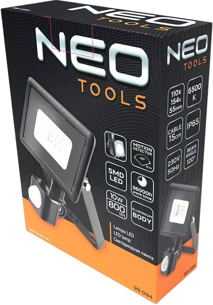 Reflektor NEO Tools 10 W SMD LED 800 lm z czujnikiem ruchu 99-094 (5907558469554) - obraz 7