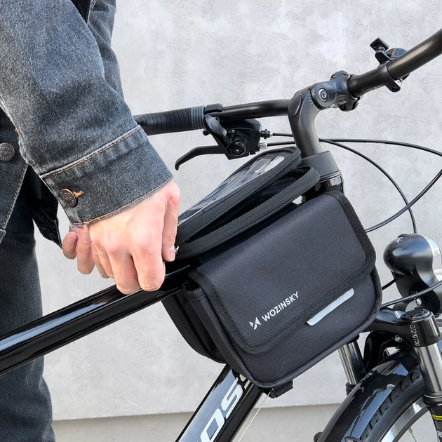 Велосумка Wozinsky WBB26BK на раму з чохлом для телефону 1.5 л Black (5907769301452) - зображення 6