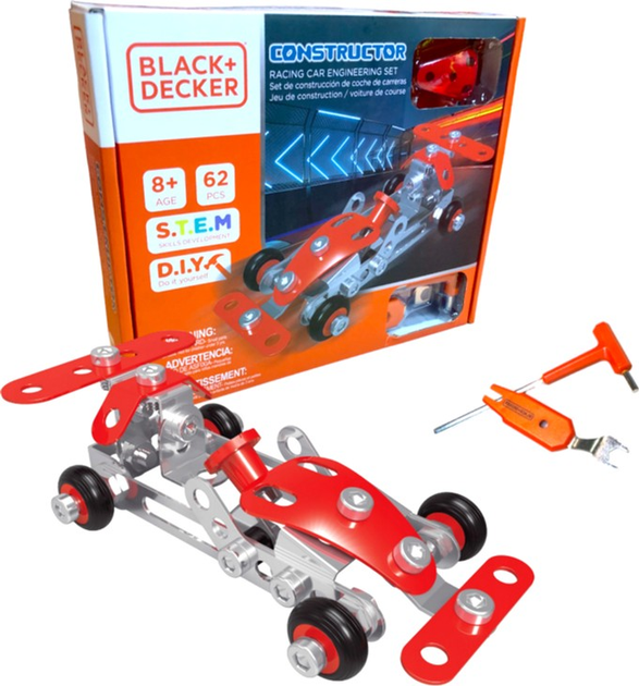 Klocki konstrukcyjne Black+Decker Stanley Jr Samochód wyścigowy do składania EK016-BD (7290115142457) - obraz 2