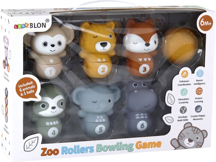 Zestaw zabawek edukacyjnych LEAN Toys Kręgle Zwierzęta (5905991007661) - obraz 4