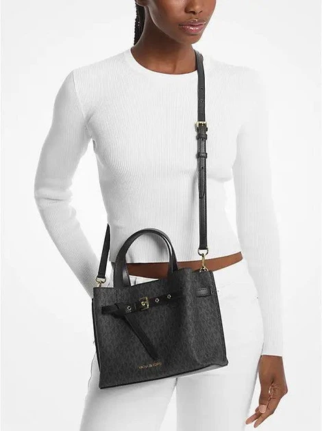 Женская сумка Michael Kors Emilia Small Logo Satchel черная