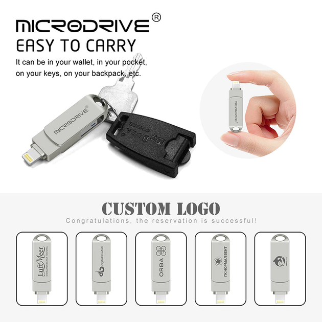 Флешка металлическая 2в1 64ГБ USB-Lightning для Apple iPhone, iPad, iPod, компьютера Microdrive 64GB OTG - изображение 4