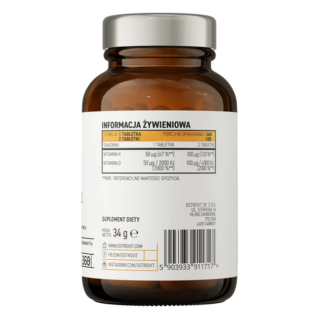 Вітамін D3 і K2 Ostrovit Pharma Vitamin D3 2000 + K2 Lozenges 360 tabs (Mango) - зображення 2