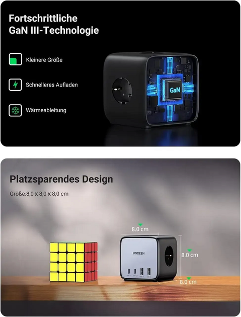 Мережевий зарядний пристрій UGREEN CD268 65W DigiNest Cube (2C2A) (UGR-60113) (UGR-60113) - зображення 5