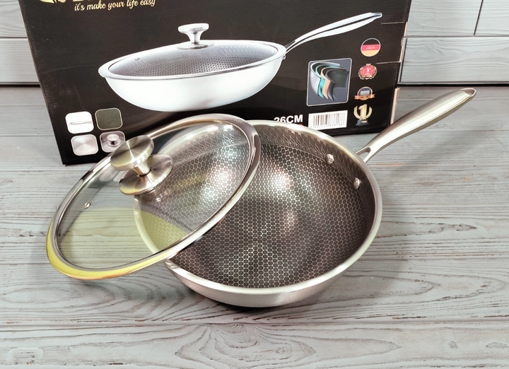 Сковорода глубокая Benson WOK из нержавеющей стали 26см (BN-589) - изображение 5