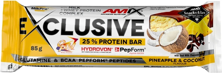 Протеиновый батончик Amix Exclusive Protein Bar 85 г Ананас-кокос (8594060004426) - Фото 1 Протеиновый батончик Amix Exclusive Protein Bar 85 г Ананас-кокос (8594060004426) - изображение 1