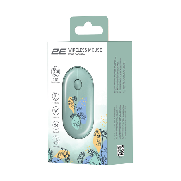 Мишка бездротова комп'ютерна 2E MF300 FLORA:DILL Silent WL BT з принтом ТМ - зображення 6