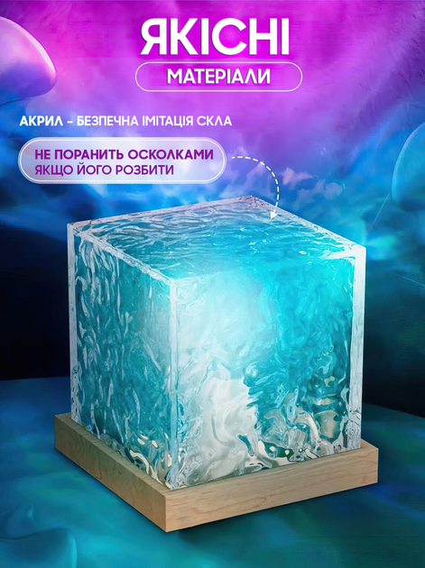 Ночник світильник Cube RGB проектор північного сяйва ефект водяної брижі 16 кольорів пульт ДК - Фото 7 Ночник світильник Cube RGB проектор північного сяйва ефект водяної брижі 16 кольорів пульт ДК - зображення 7