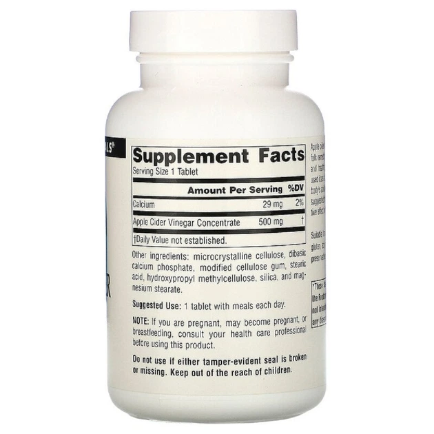 Природні добавки Source Naturals Оцет 500 мг Apple Cider Vinegar 90 таблеток - зображення 2
