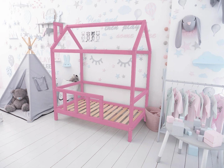 Дитяче ліжко будиночок Монтессорі BUSY WOOD на ніжках Модель 2 160x80 см Рожеве - зображення 5