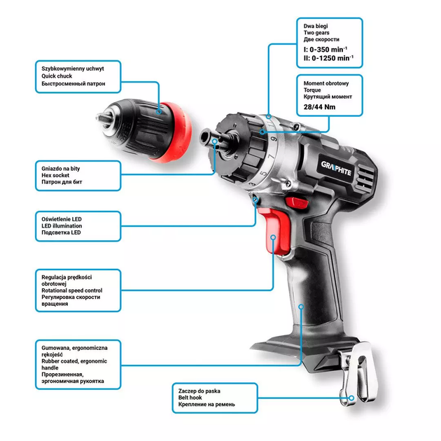 Акумуляторний дриль-шурупокрут Graphite Energy+ 18V 58G006-SET2 (5902062503640) - зображення 11