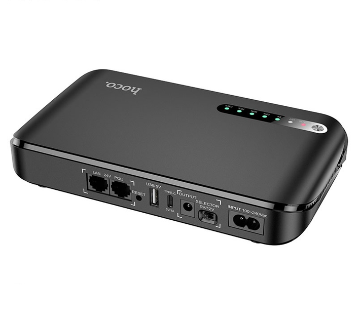 ИБП (UPS) для роутера Hoco DB62 UPS (20000mAh/18W/1USB/1TypeC/5/9/12v/POE 15-24V/LED) black - изображение 2