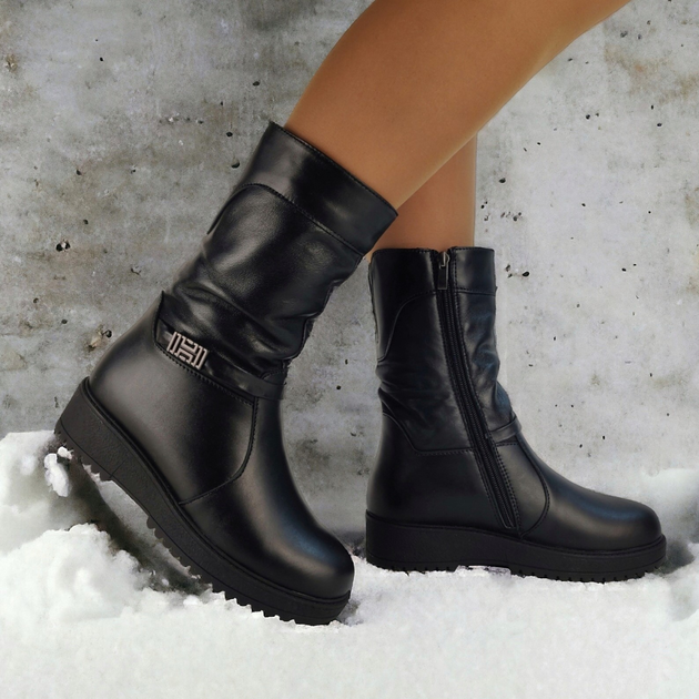 Женские полусапожки зимние MYZ 2293 BLACK из натуральной черной кожи на ...