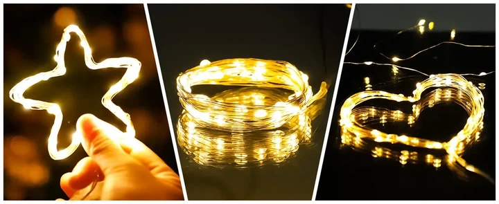 Светодиодная гирлянда нить "Роса" 10 м, 100 LED, теплый белый, на батарейках 2 режима свечения WX031 - изображение 7