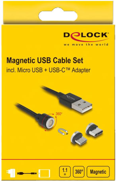 Кабель Delock Magnetic USB Передача даних і зарядка для Micro USB / USB Type-C Black 1.1 м (4043619857234) - зображення 5