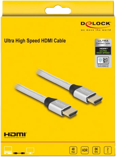 Надшвидкий кабель Delock HDMI-Кабель 48 Gbps 8K 60Гц Silver 2 м (4043619853670) - зображення 3