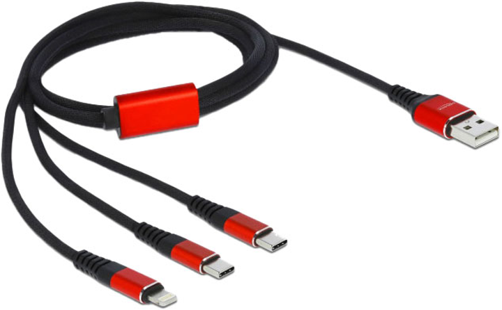 Зарядний кабель Delock USB 3 в 1 Type-A до Lightning / 2 x USB Type-C 1 м (4043619867097) - зображення 2